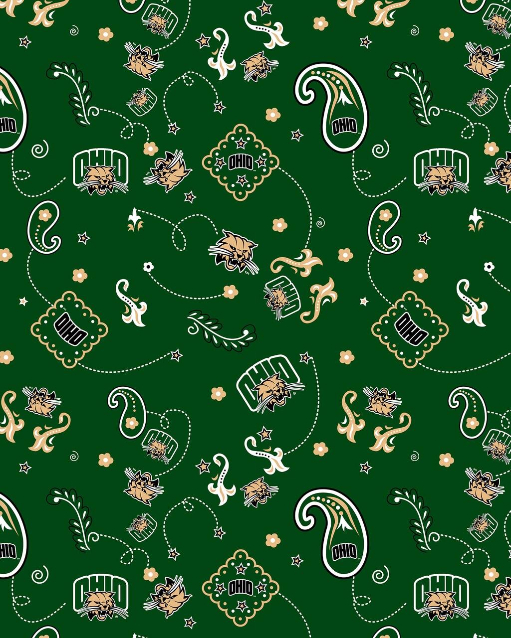 Sykel Enterprises-Ohio University Cotton Fabric-Ohio Bobcats Bandana Cotton Quilting Fabric